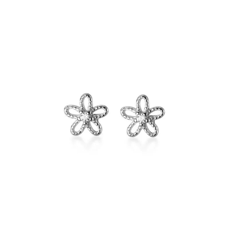 Real 100% 925 Sterling Silver 18k Gold Plated Cute Sweet Hollow Mini Small Flower Geometric Stud Earrings Fine Jewelry