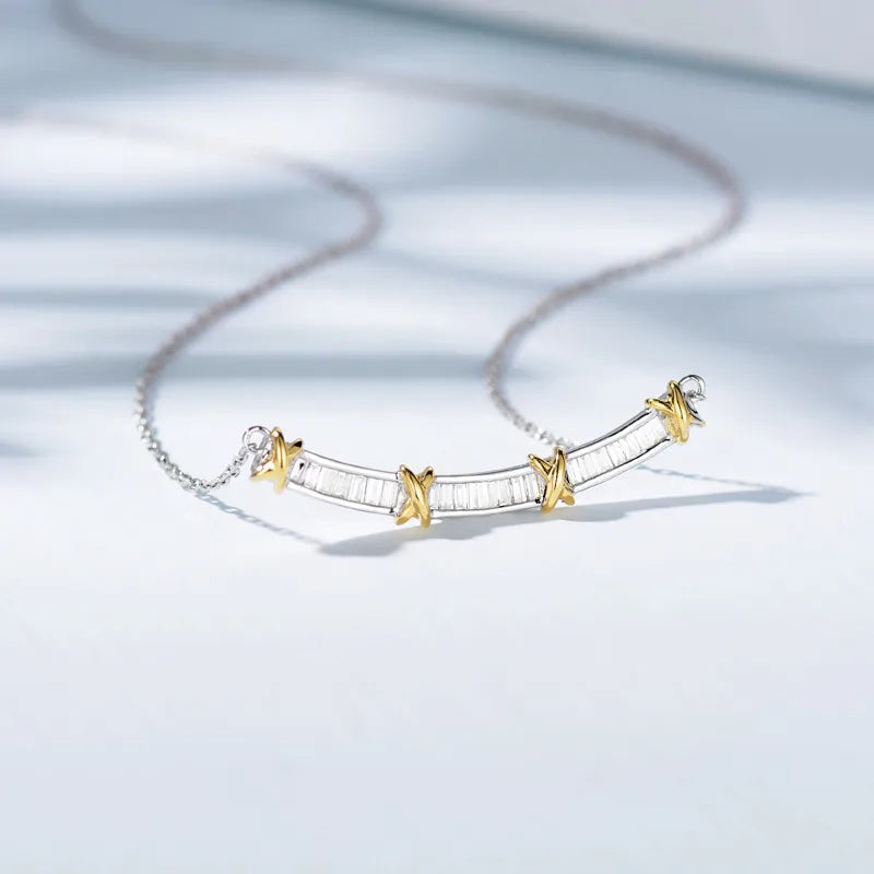  Real 925 Sterling Silver 18k Gold Plated Princess Cut Moisanite Diamond Cross Pendant Necklace