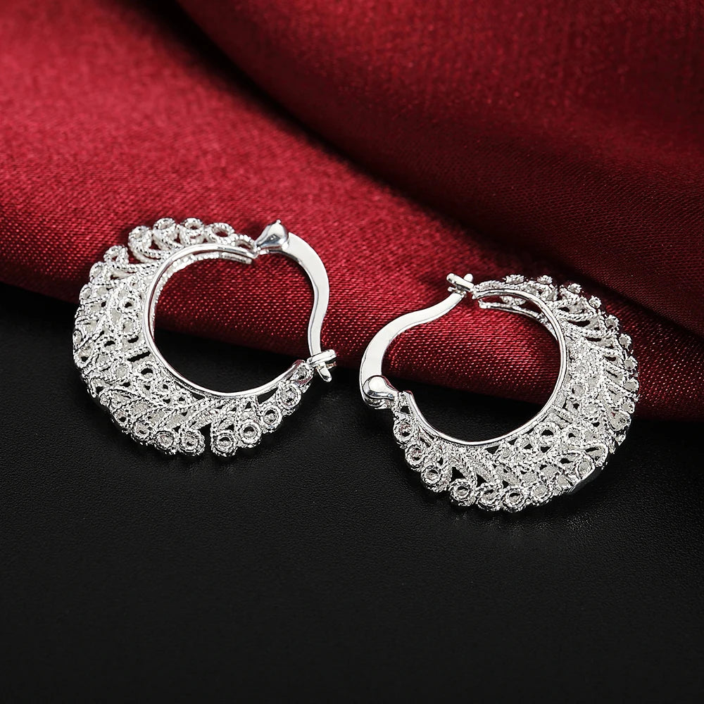 New 925 Sterling Silver Hollow Carved Drop Earrings Fine Jewelry