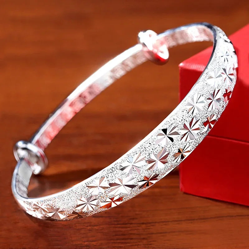 Romantic 925 Sterling Silver Star Bangle Bracelet Fine Jewelry