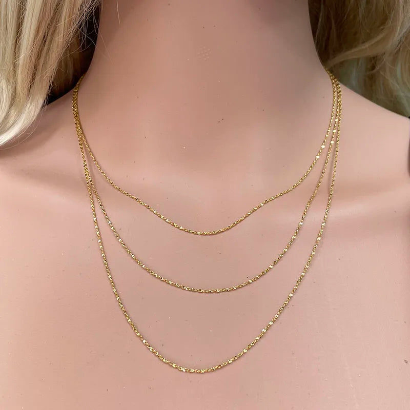Fine 925 Sterling Silver Gold Plated Link Chain 1Mm Thin Necklace Jewelry 40Cm 45Cm
