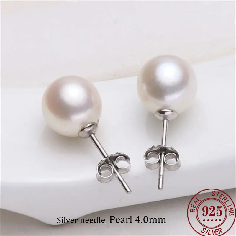 925 Sterling Silver 18k Gold Plated Freshwater Pearl Stud Earrings Fine Jewelry