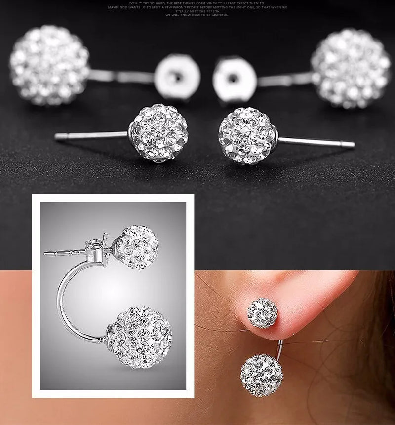 New 925 Sterling Silver Real Zircon Ball Stud Earrings Fine Jewelry
