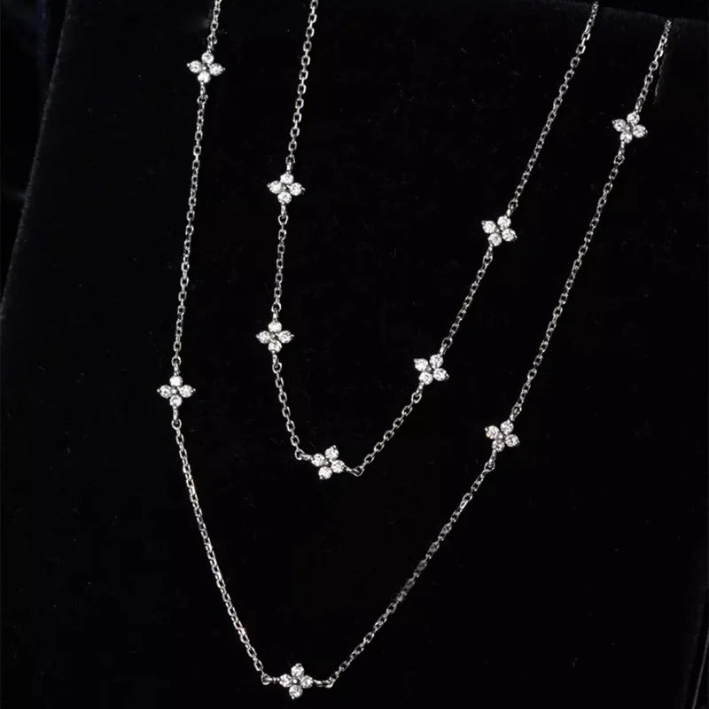 Dainty 925 Sterling Silver Plated 18K Gold Sparkling Zircon Flower Necklace for Women Exquisite Jewelry Gifts