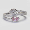 925 Sterling Silver Exquisite Waterdrop Pink/White Cubic Zirconia Ring Luxury Jewelry