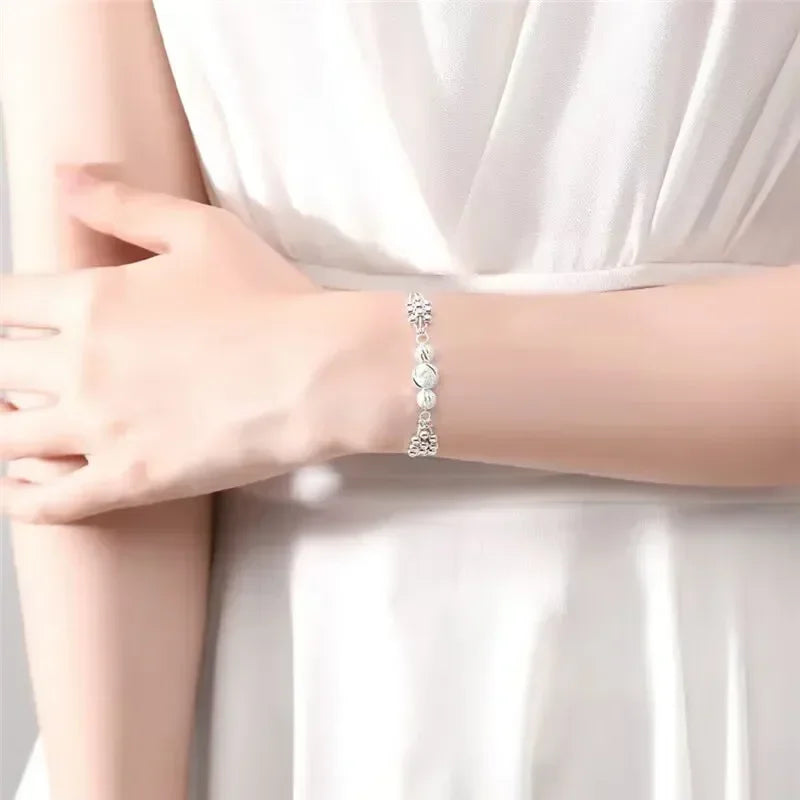 Fine 925 Sterling Silver Lucky Beads Bracelets Luxury Multilayer Adjustable Bracelet Jewelery