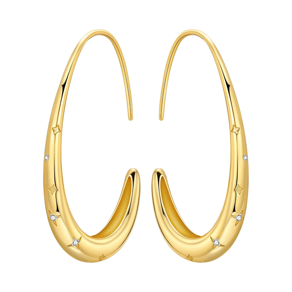 New 925 Sterling Silver 18K Gold Plated Minimalist Oval Hoop Earring Fine Jewelry