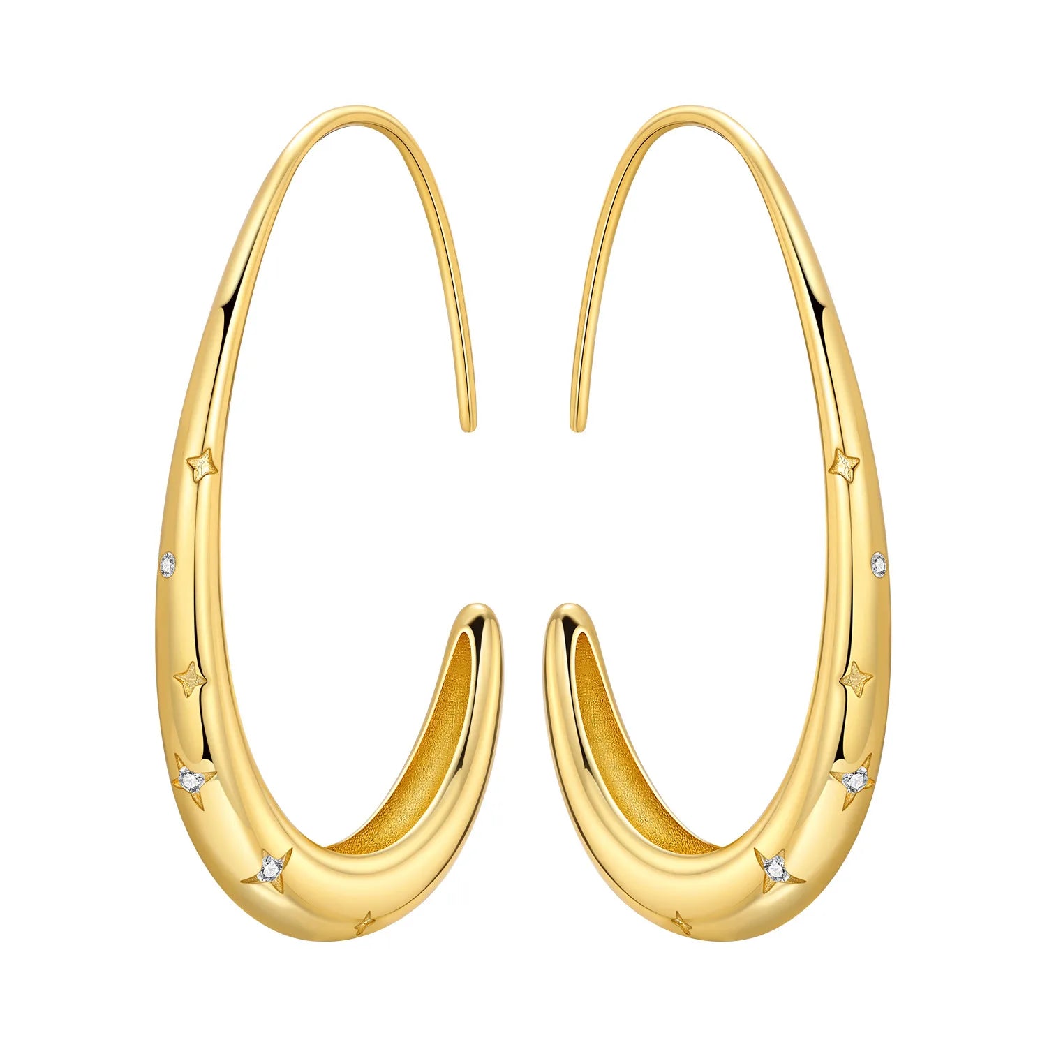 New 925 Sterling Silver 18K Gold Plated Minimalist Oval Hoop Earring Fine Jewelry