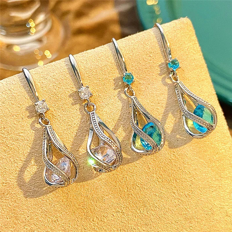Fine 925 Sterling Silver Luxury Crystal Zircon Earrings Charms Jewelry Gift