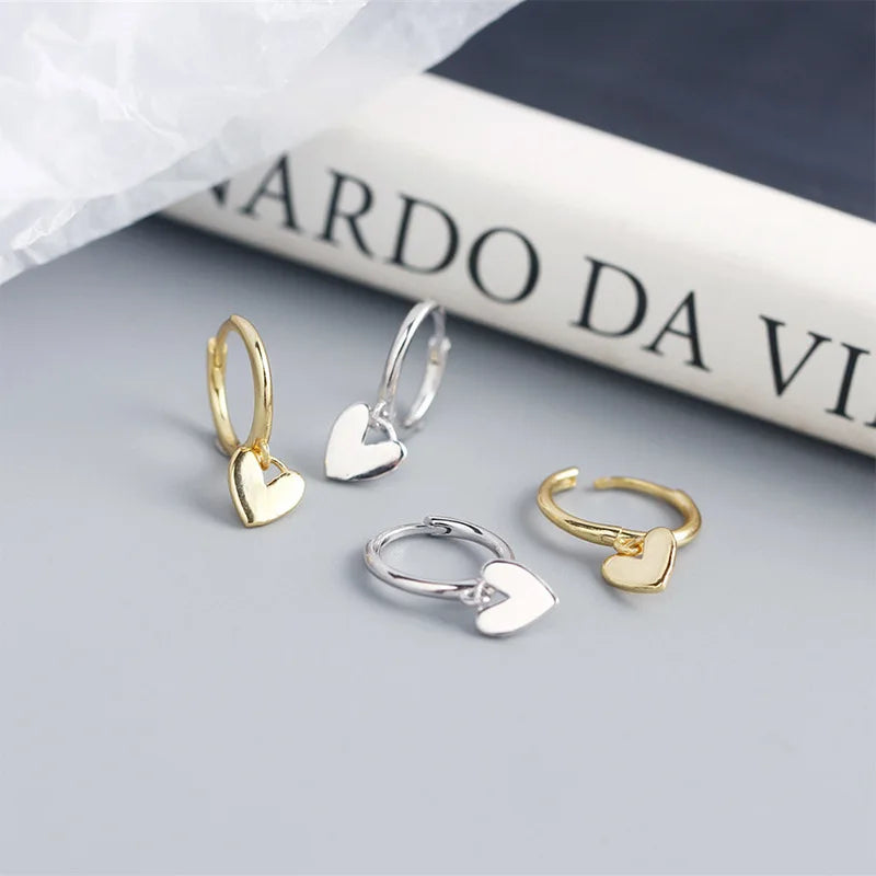New 925 Sterling Silver 18k Gold Plated Heart Tassel Charm Earrings Fine Jewelry