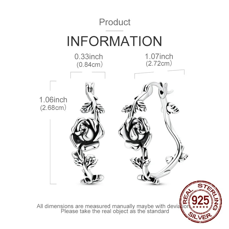 New 925 Sterling Silver 18k Gold Plated CZ Rose Hoop Earring Vintage Twisted Rose Vine Fine Jewelry