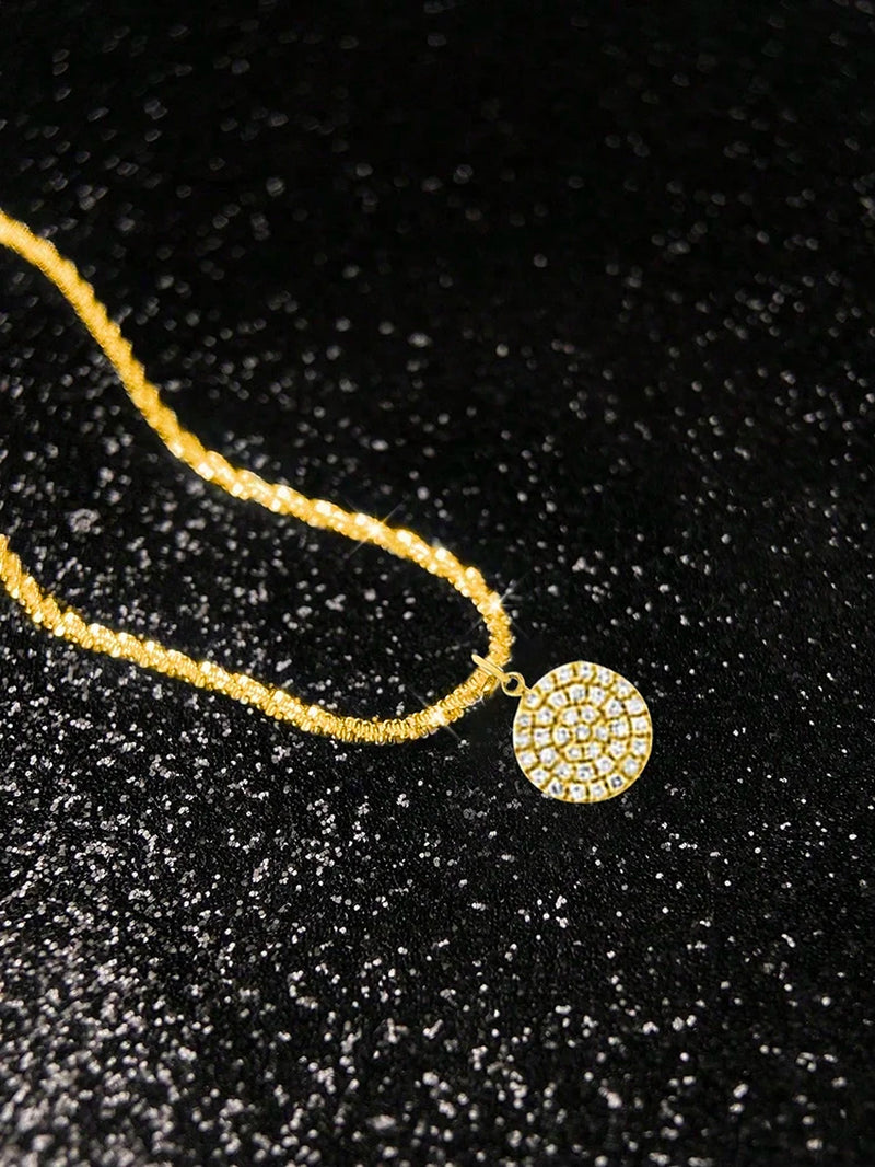 Fine 925 Sterling Silver 18k Gold Plated Simplicity Classic Zircon round Necklace Fine Jewelry