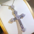 New 925 Sterling Silver Zircon Cross Pendant Necklace Fine Jewelry