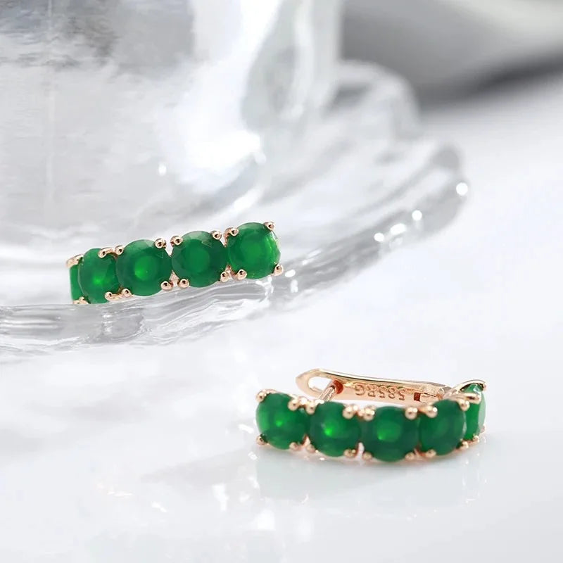 New 14K Multi Gold Filled Natural Emerald with Zircon Diamond Earrings Fine Jewelry
