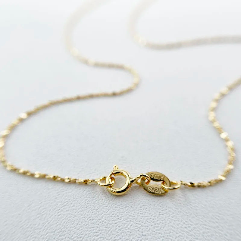 Fine 925 Sterling Silver Gold Plated Link Chain 1Mm Thin Necklace Jewelry 40Cm 45Cm
