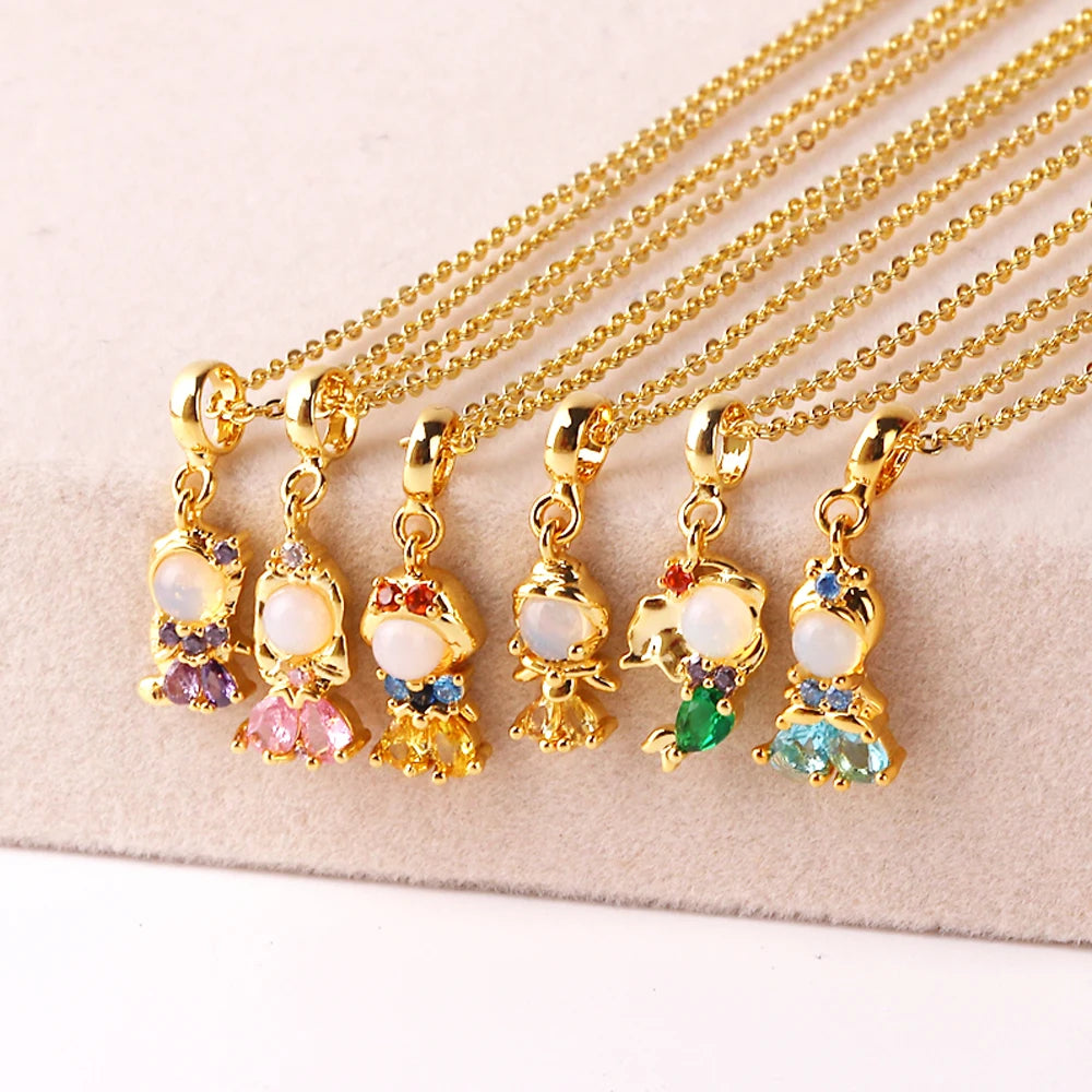 Stainless Steel Colorful Zircon Fairy Tale Little Princess Necklace Gold-Plated Universal Chain Clavicle Chain Sweet Temperament
