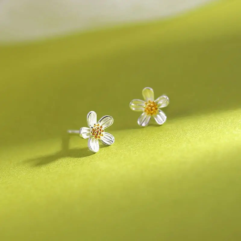 New 925 Sterling Silver Flower Simple Stud Earrings Luxury Designer Fine Jewelry