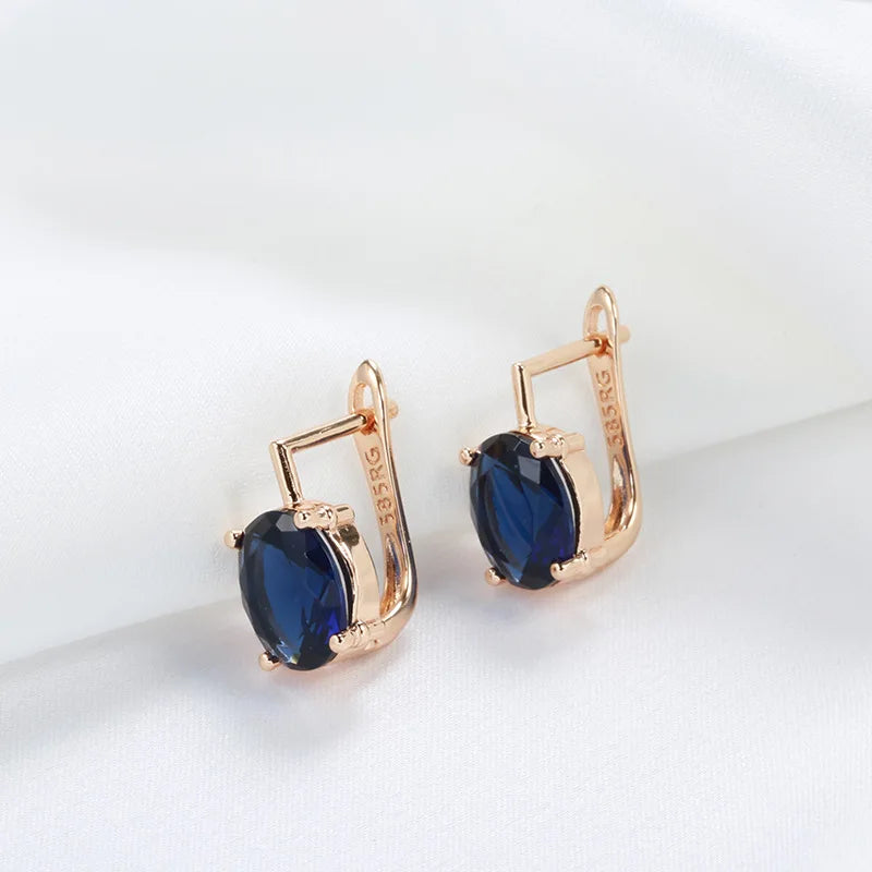 Real 14K Gold 585 Stamped Sapphire Earrings Fine Jewelry