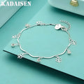 New 925 Sterling Silver Lucky 4 Leaf Clover Pure Zircon Chain Bracelet Fine Jewelry