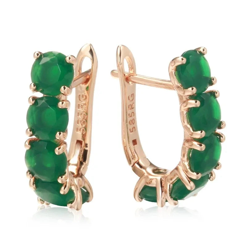 New 14K Multi Gold Filled Natural Emerald with Zircon Diamond Earrings Fine Jewelry