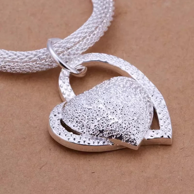 925 Sterling Silver Gorgeous Heart Charm Love Necklace Jewelry