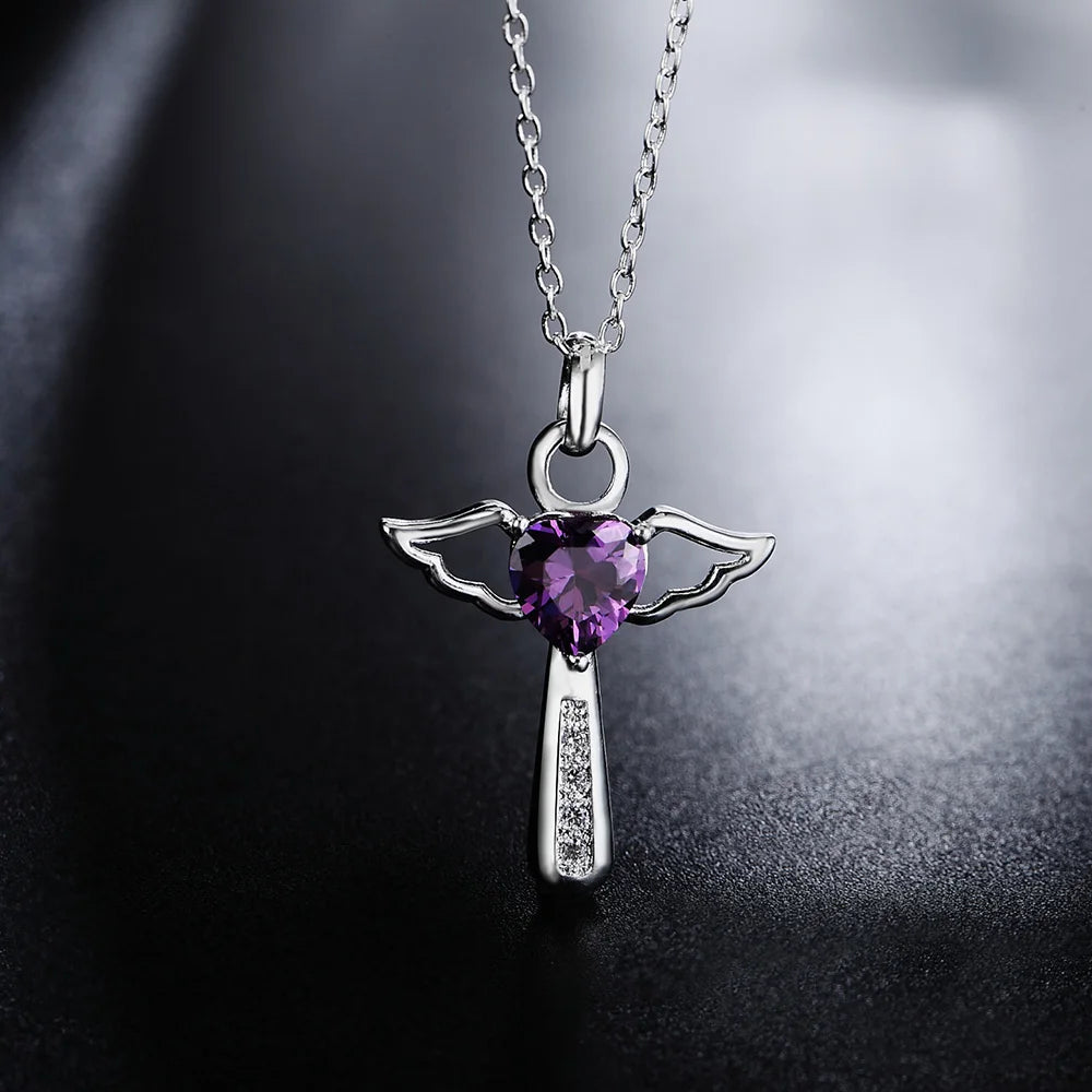 Fine 925 Sterling Silver Angel Noble Crystal Cross Pendants Necklace Jewelry