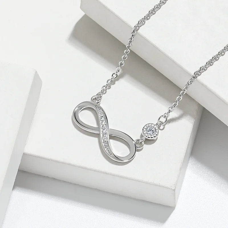 925 Sterling Silver 18K Gold Plated Sparkling Zircon Infinity Love Clavicle Necklace