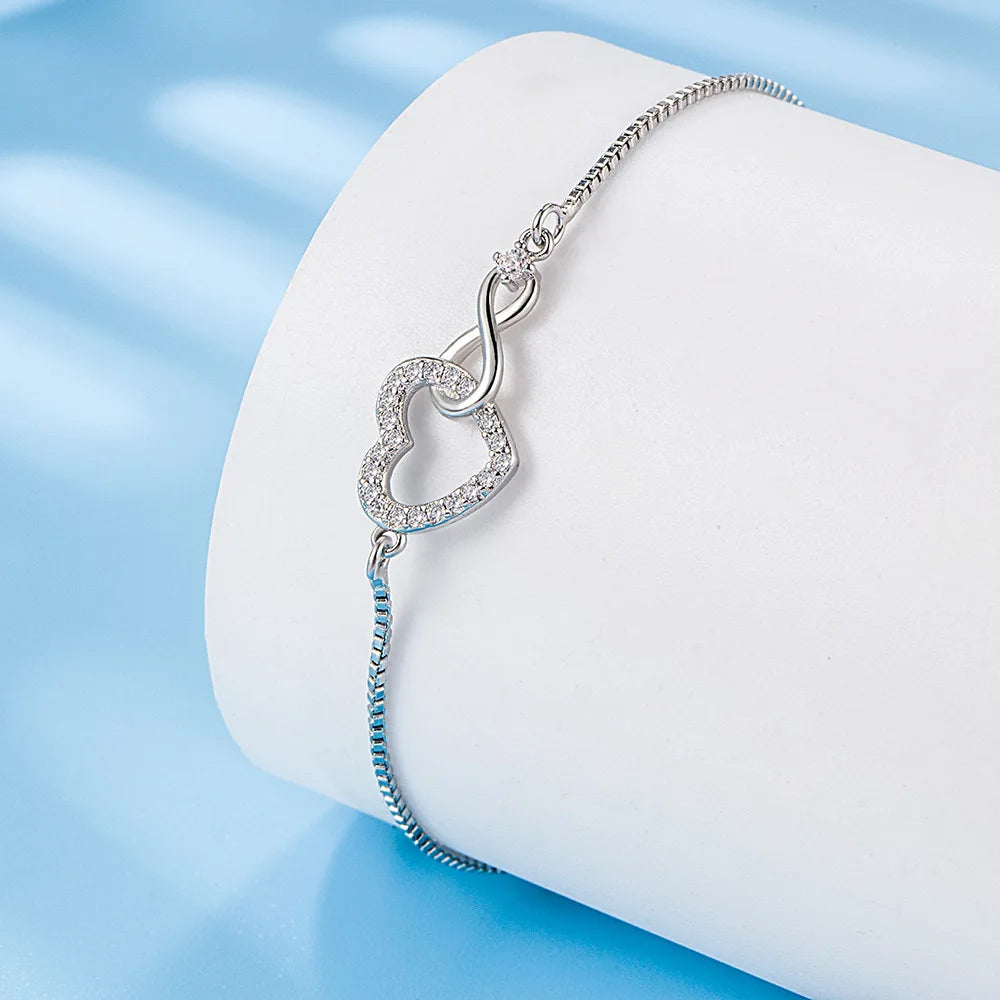 Fine 925 Sterling Silver Crystal Custom Heart Bracelet Jewelry Fashion Designer