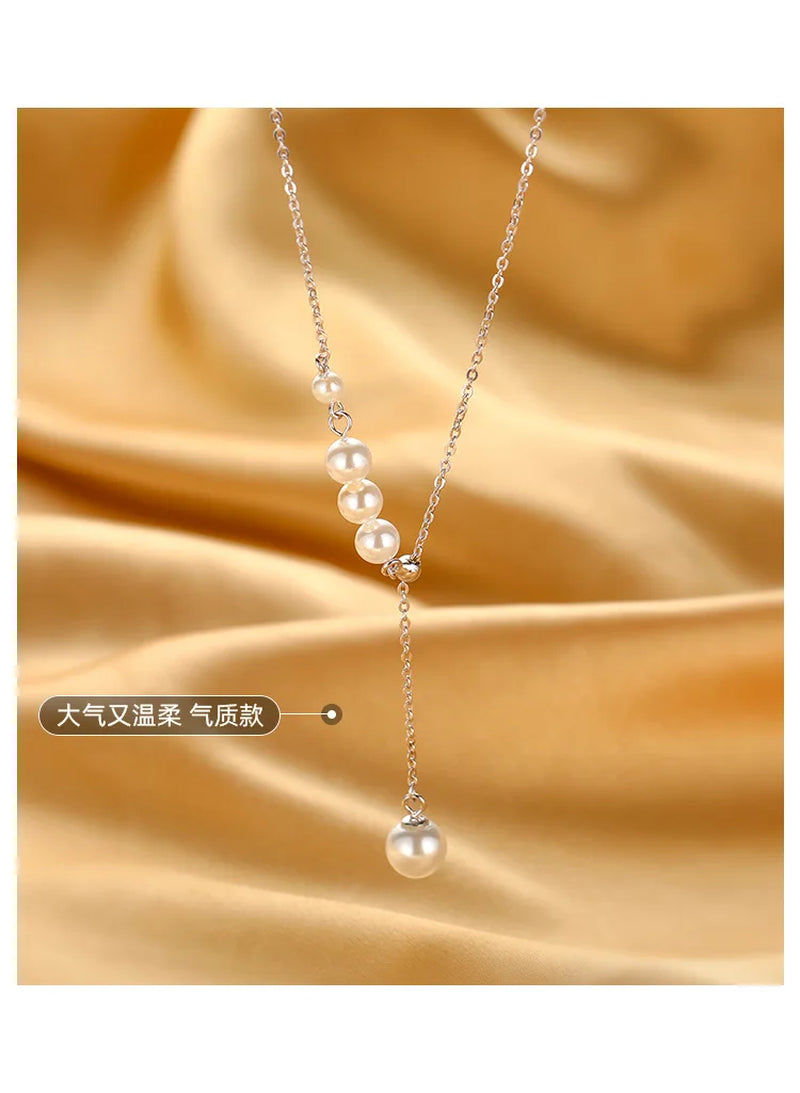 Fine 925 Sterling Silver 18k Gold Plated Neck Choker Chain Pearl Pendants Necklace Luxury Jewelry