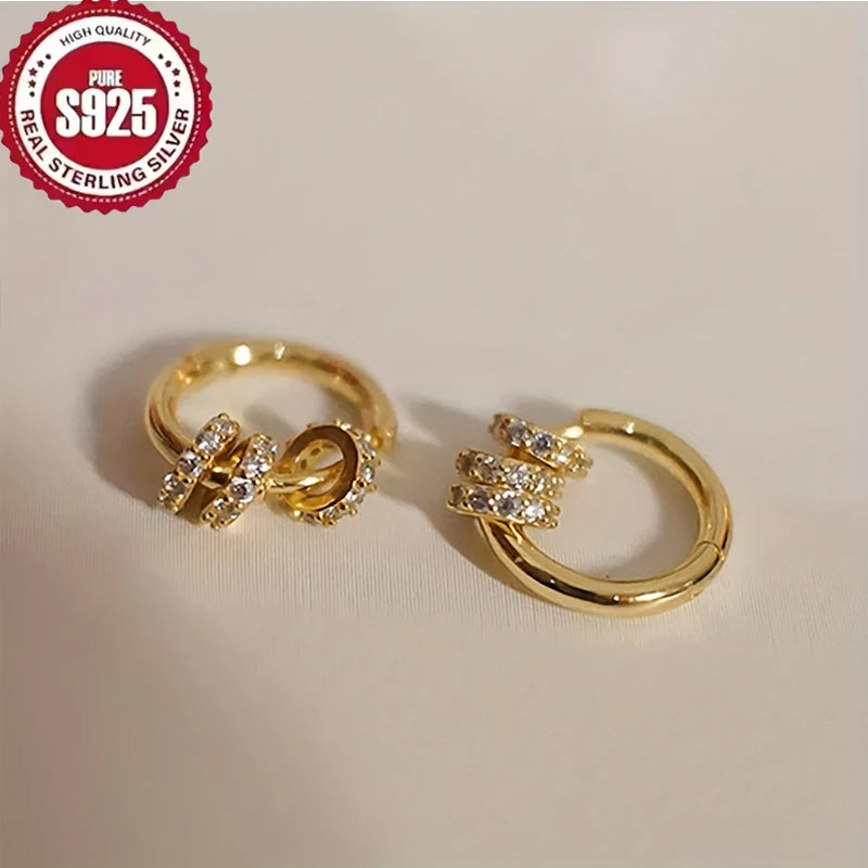 925 Sterling Silver Gold Plated Huggie Hoop Earrings Dainty Sparkling CZ Hypoallergenic Elegant Jewelry