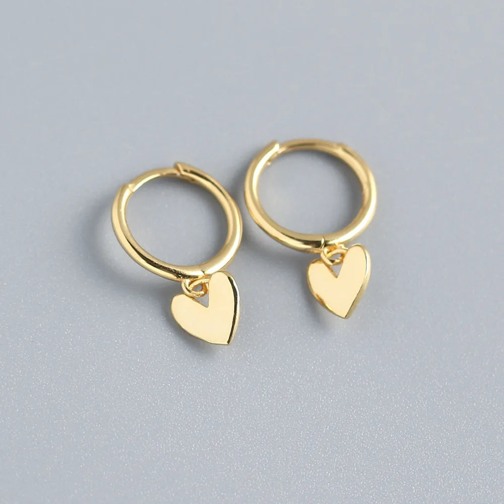 New 925 Sterling Silver 18k Gold Plated Heart Tassel Charm Earrings Fine Jewelry