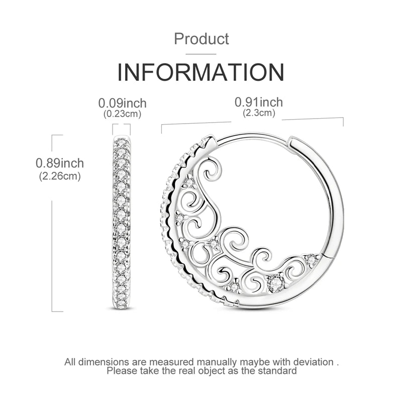 New 925 Sterling Silver Zircon Stone Vintage Floral and Stone Hoop Earrings Fine Jewelry