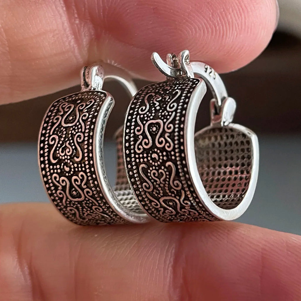 New 925 Sterling Silver Earrings Simple Retro Flower Fine Jewelry