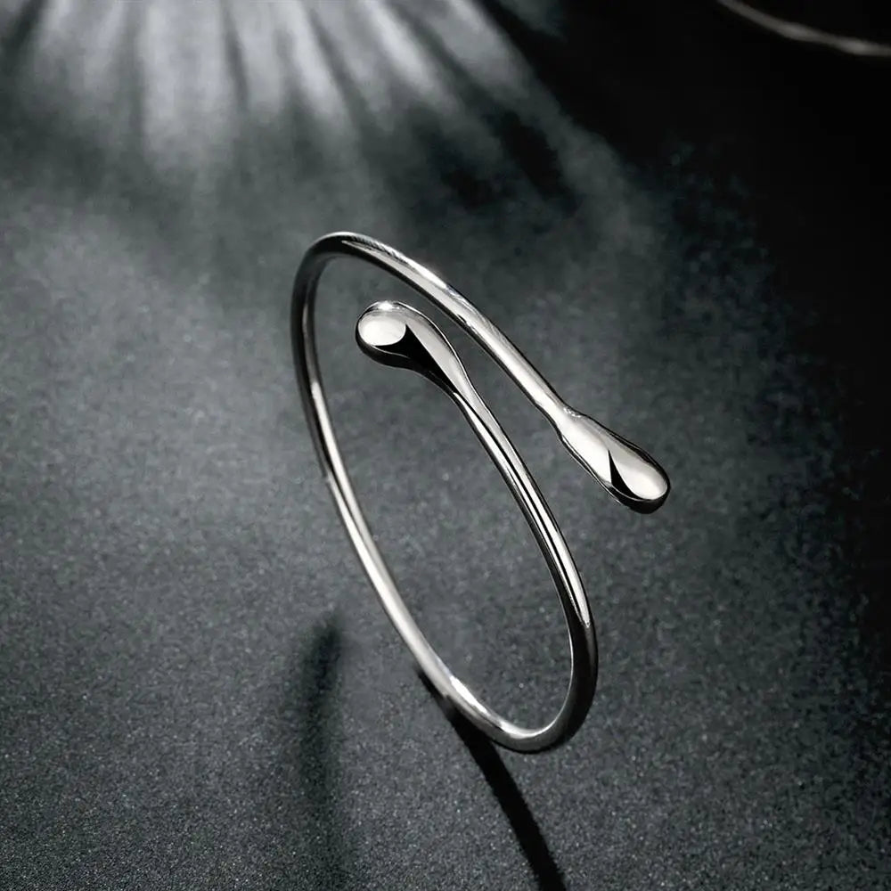 Fine 925 Sterling Silver Bracelet Water Droplets Bangle Jewelry