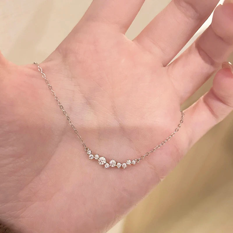 925 Sterling Silver 18K Gold Plated Necklace Moon Sparkling Zircon Clavicle Choker Fine Jewelry