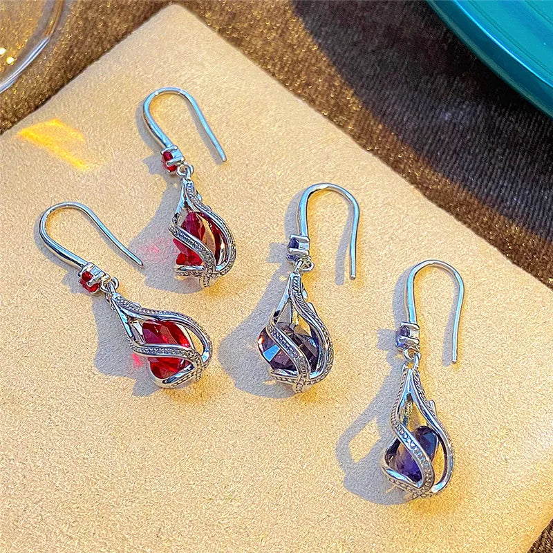 Fine 925 Sterling Silver Luxury Crystal Zircon Earrings Charms Jewelry Gift