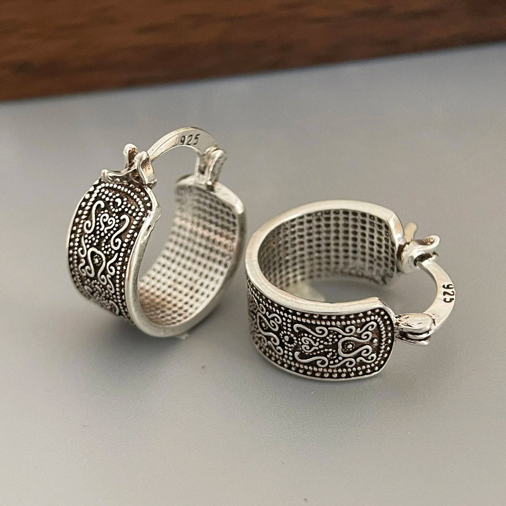 New 925 Sterling Silver Earrings Simple Retro Flower Fine Jewelry
