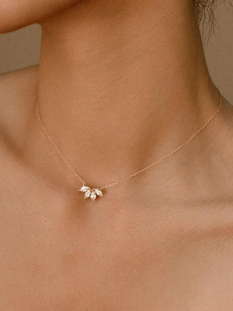 925 Sterling Silver Classic Gorgeous Marquise Zircon Golden Crown Necklace High Quality Fine Jewelry