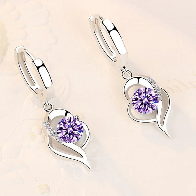 925 Sterling Silver Fashion Jewelry High Quality Blue Pink White Purple Crystal Zircon Earrings
