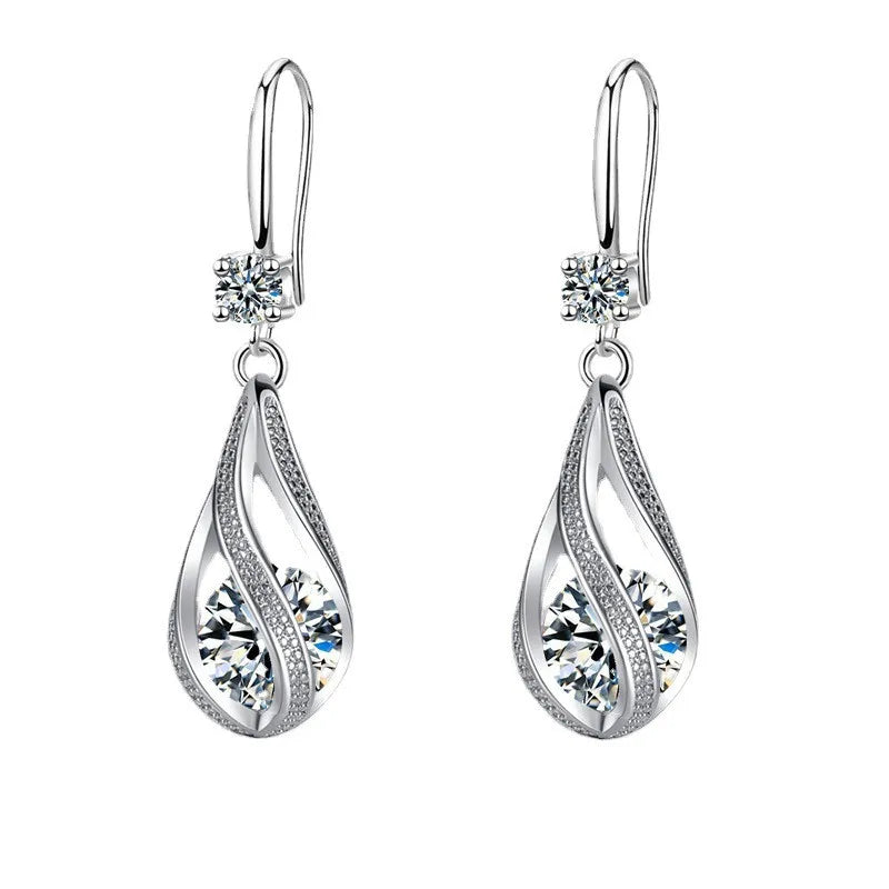 Fine 925 Sterling Silver Luxury Crystal Zircon Earrings Charms Jewelry Gift