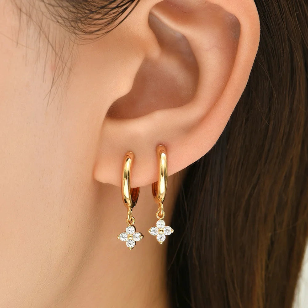 New 925 Sterling Silver 18k Gold Plated Leaf Earring Fine Jewelry