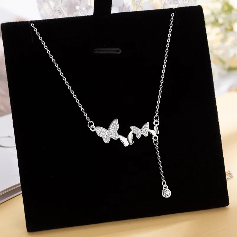 Fine 925 Sterling Chain Silver Butterfly Necklace Fashionable Tassel Collarbone Jewelry