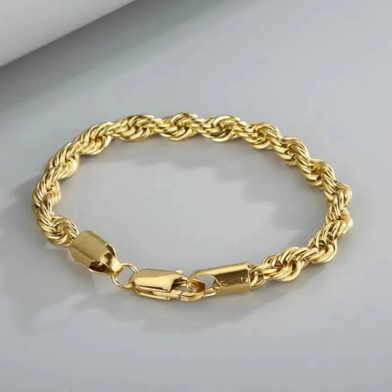 18K Gold Plated 925 Sterling Silver 4MM Chain Bracelets for Men Women Unisex Simple Charm Bracelet Wedding Party Gift 20Cm 8In