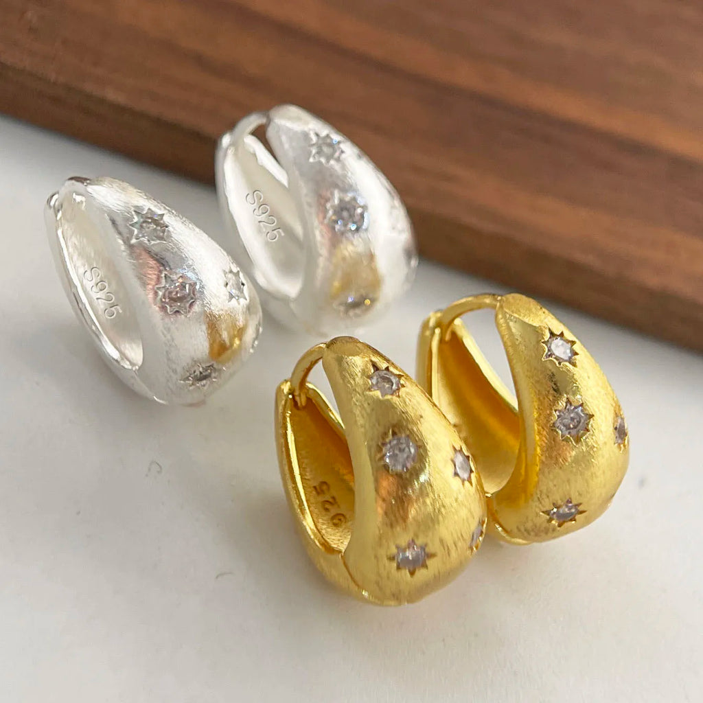 Pure 925 Sterling Silver 18k Gold Plated Vintage Earrings Simple Star Fine Jewelry