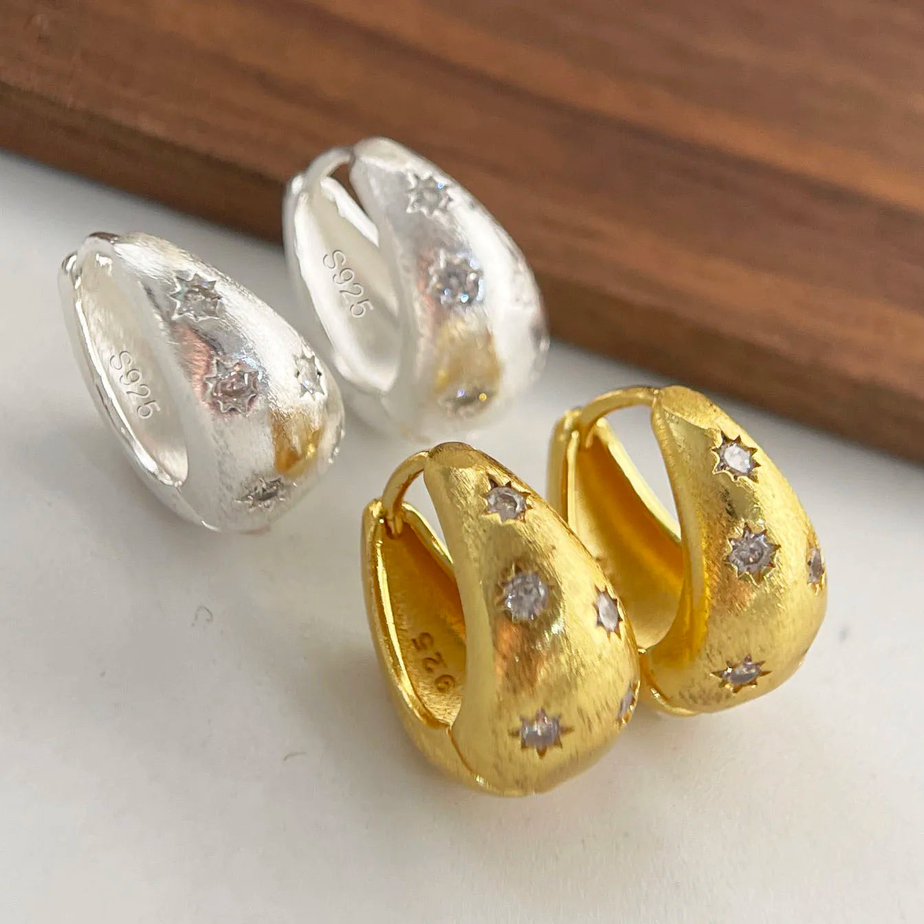 Pure 925 Sterling Silver 18k Gold Plated Vintage Earrings Simple Star Fine Jewelry