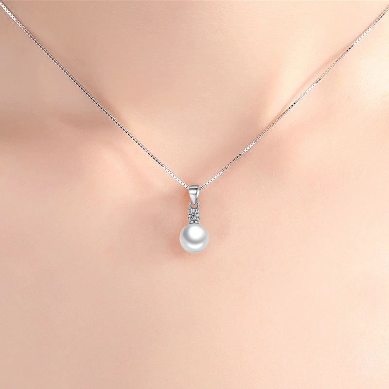 New 925 Sterling Silver Freshwater Pearl Zircon Pendant Necklace Choker Necklace