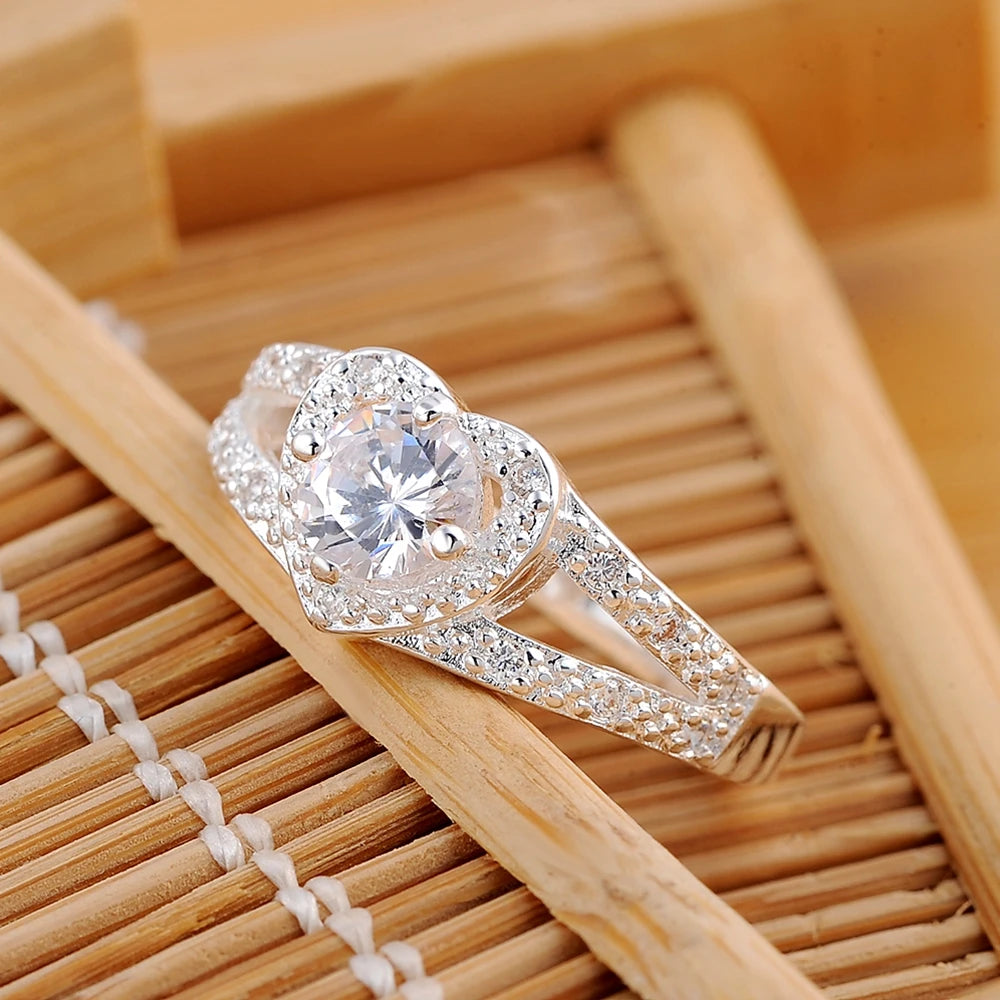 925 Sterling Silver Fine Heart Zircon Ring Fine Jewelry
