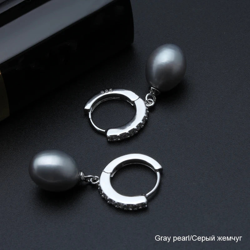 Natural Choice of Color Real Pearl Drop Hoop Earrings 925 Silver Earrings Jewelry