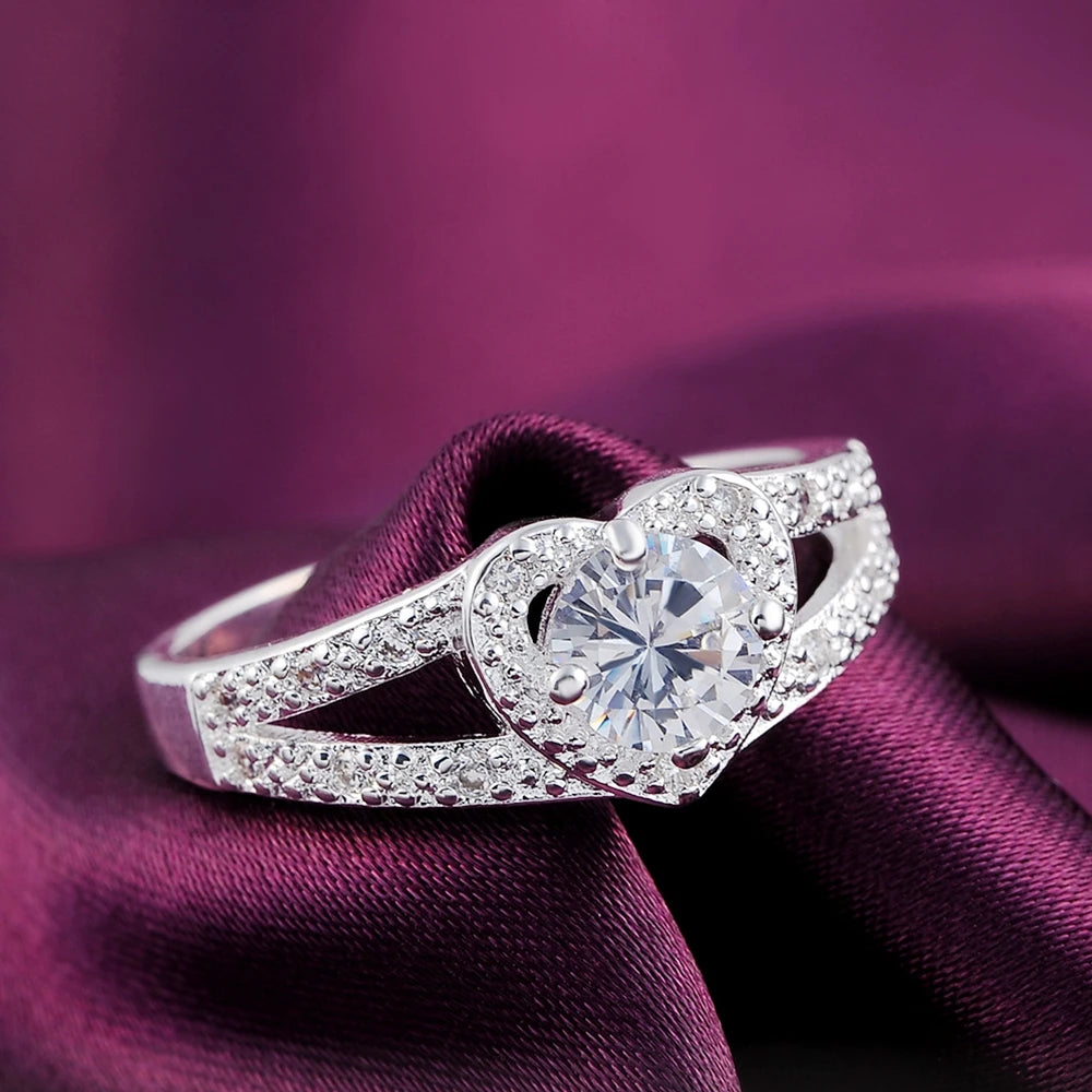 925 Sterling Silver Fine Heart Zircon Ring Fine Jewelry
