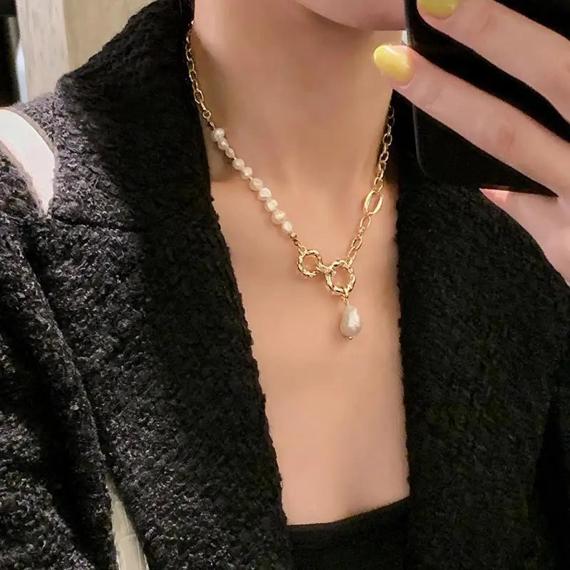 14K Gold Filled 100% Natural Baroque Freshwater Pearl Fashion Necklace